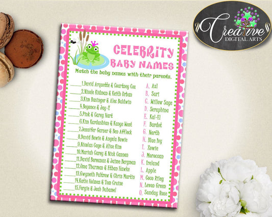 Baby Shower Frog Shower Frog Theme Predictions Activity Celebs CELEBRITY BABY NAMES, Party Ideas, Prints, Customizable Files - bsf01 - Digital Product