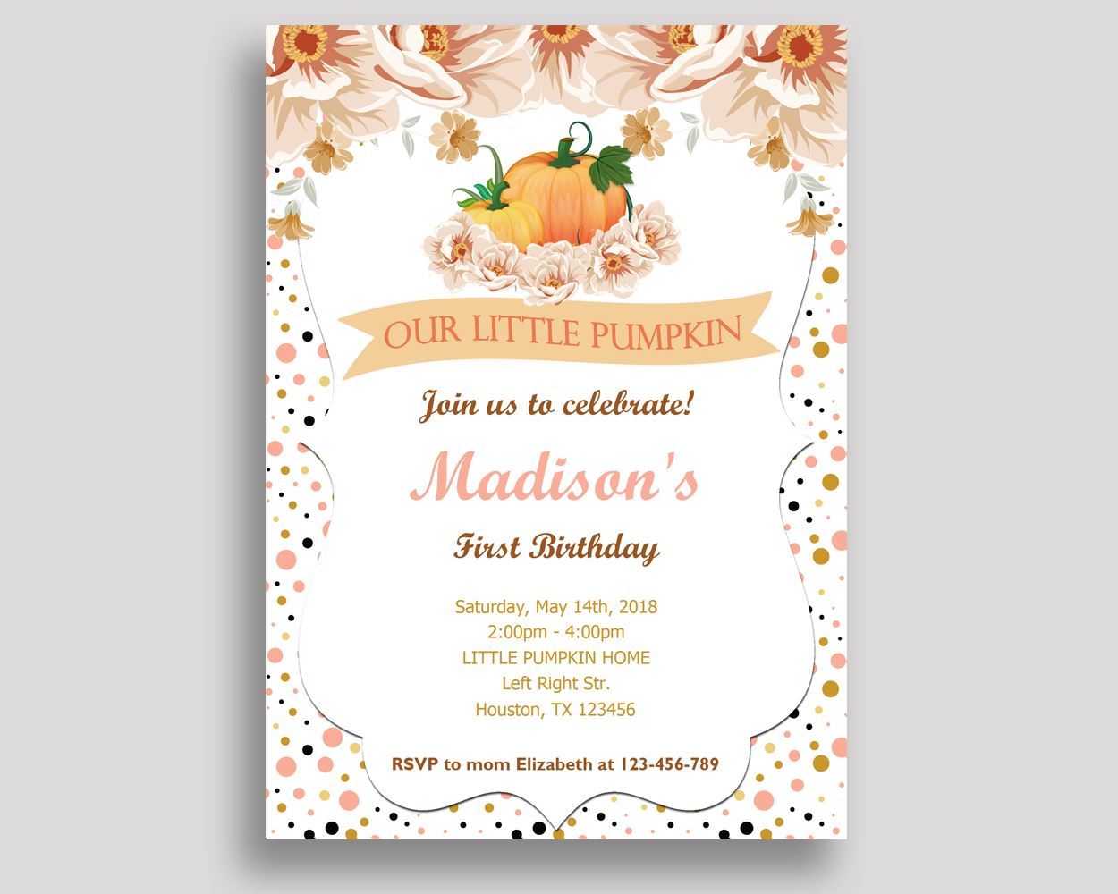 Pumpkin Birthday Invitation Pumpkin Birthday Party Invitation Pumpkin Birthday Party Pumpkin Invitation Girl girl pumpkin party YDV3L - Digital Product