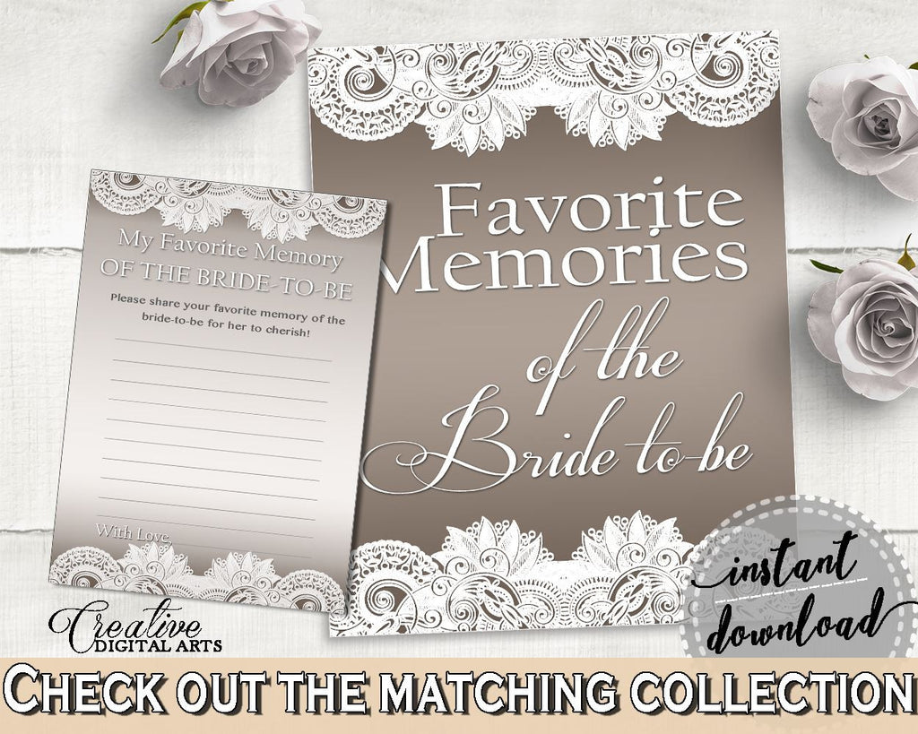 Brown And Silver Traditional Lace Bridal Shower Theme: Favorite Memories Of The Bride To Be - having fun, prints, digital print - Z2DRE - Digital Product