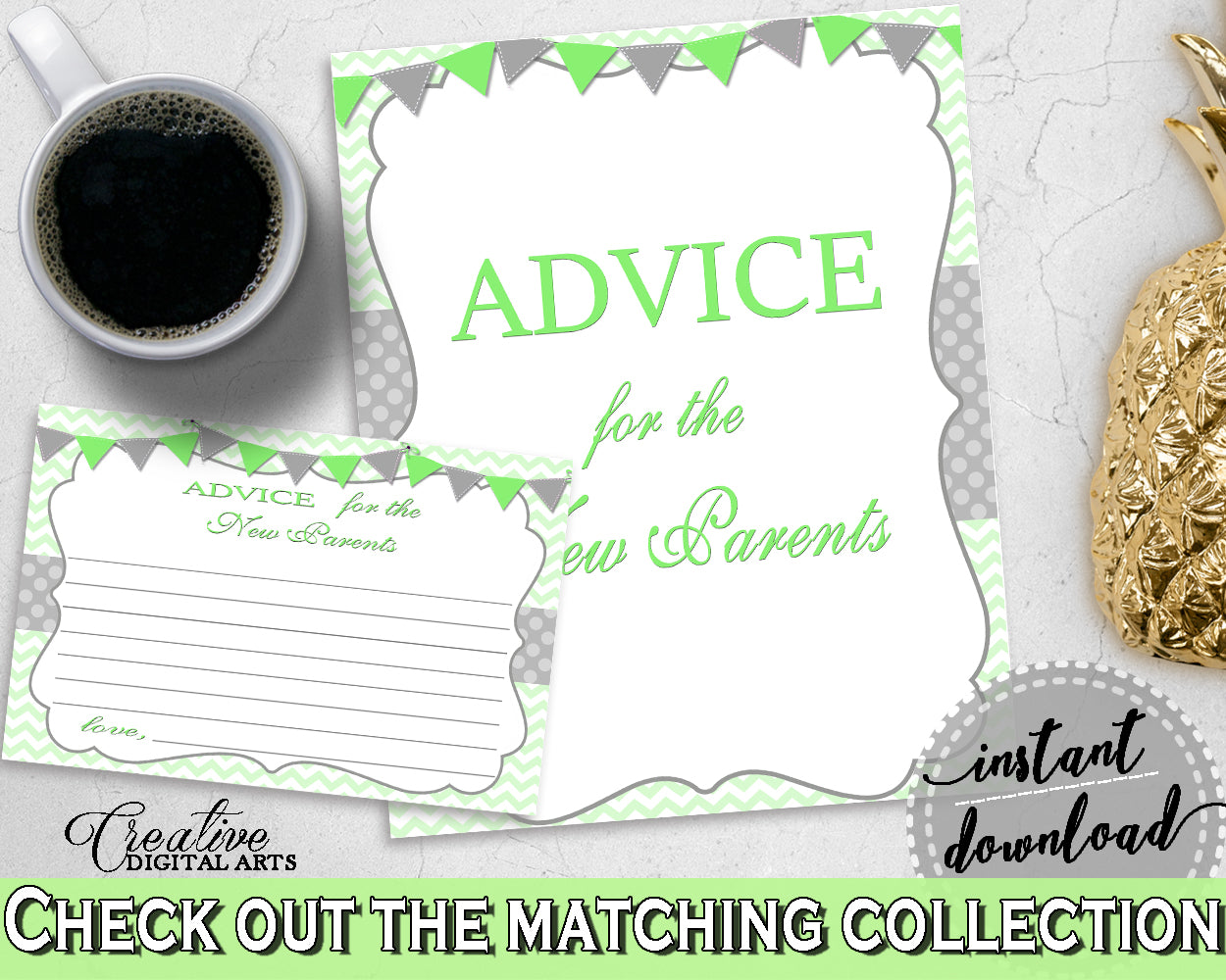 Advice For The Mommy To Be and Advice For The New Parents baby shower activities in chevron green theme, Jpg Pdf, instant download - cgr01