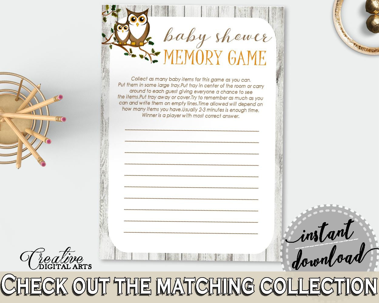 Memory Game Baby Shower Memory Game Owl Baby Shower Memory Game Baby Shower Owl Memory Game Gray Brown customizable files - 9PUAC - Digital Product