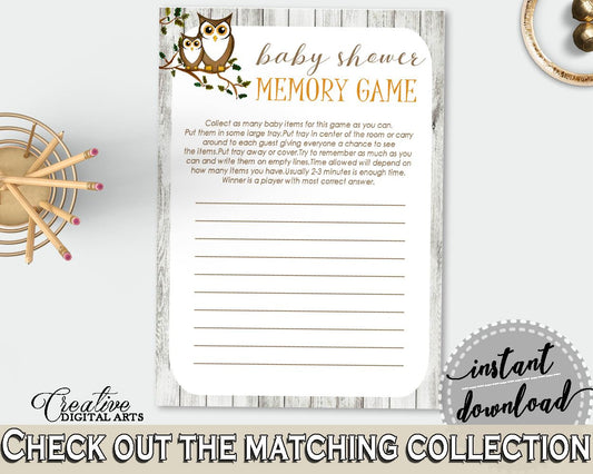 Memory Game Baby Shower Memory Game Owl Baby Shower Memory Game Baby Shower Owl Memory Game Gray Brown customizable files - 9PUAC - Digital Product