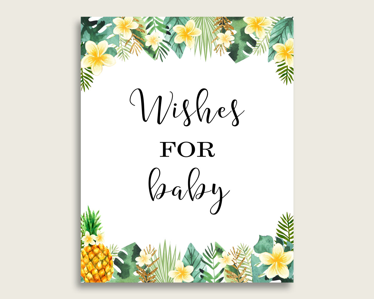 Green Yellow Wishes For Baby Cards & Sign, Tropical Baby Shower Gender Neutral Well Wishes Game Printable, Instant Download, Popular 4N0VK