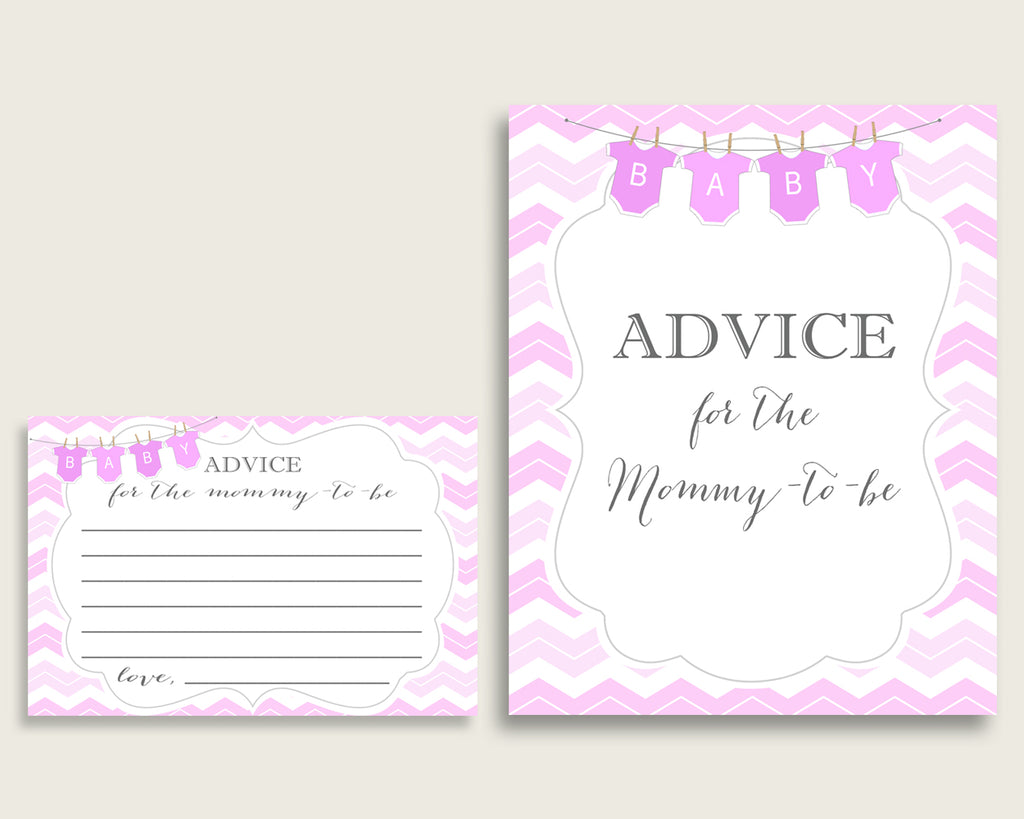 Chevron Advice For Mommy To Be Cards & Sign, Printable Baby Shower Pink White Advice For New Parents, Instant Download, Light Pink cp001