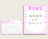 Chevron Advice For Mommy To Be Cards & Sign, Printable Baby Shower Pink White Advice For New Parents, Instant Download, Light Pink cp001