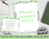 How Big Is MOMMY'S BELLY baby boy girl shower game with chevron green theme printable, Jpg Pdf, instant download - cgr01