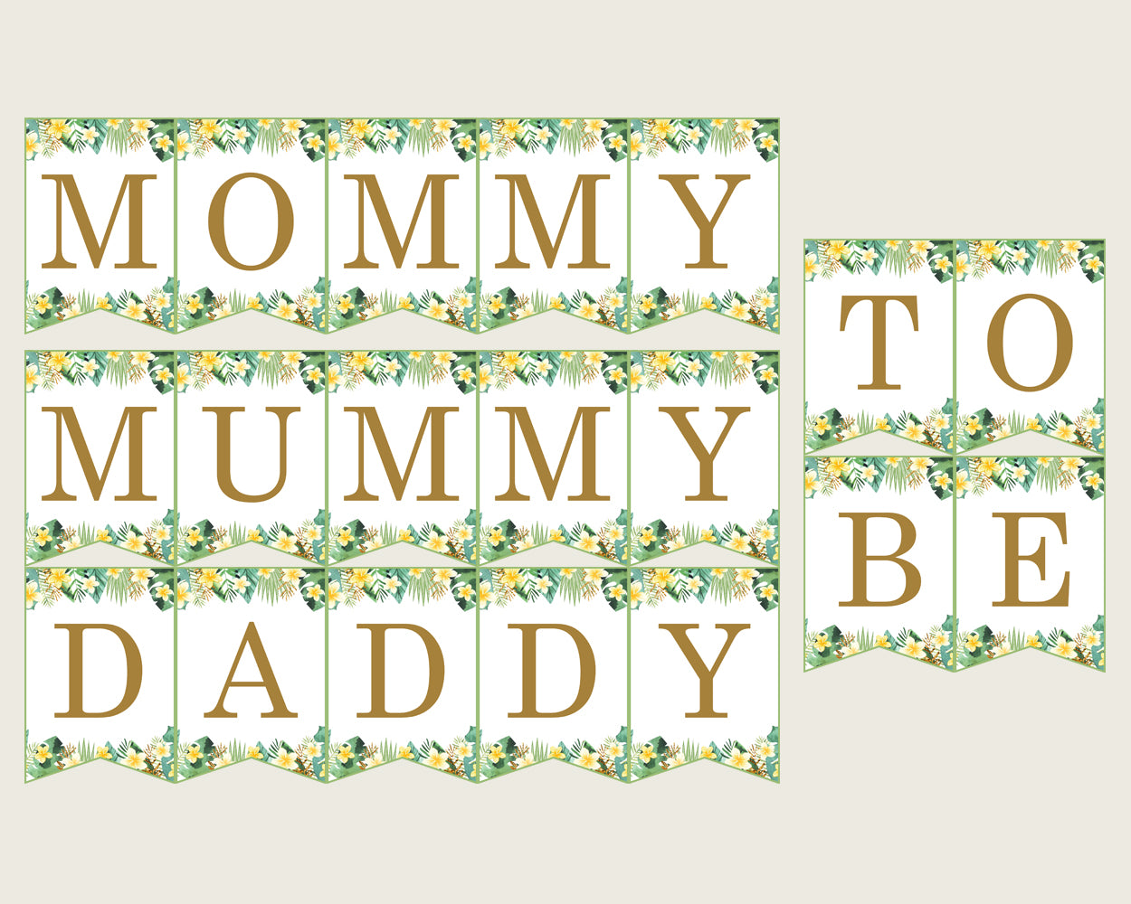 Tropical Baby Shower Chair Banner Printable, Green Yellow Chair Banner, Gender Neutral Shower, Mama To Be, Mommy, Dad Mom To Be 4N0VK