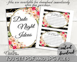 Date Night Ideas in Flower Bouquet Black Stripes Bridal Shower Black And Gold Theme, hens night, black strips, party plan, prints - QMK20 - Digital Product