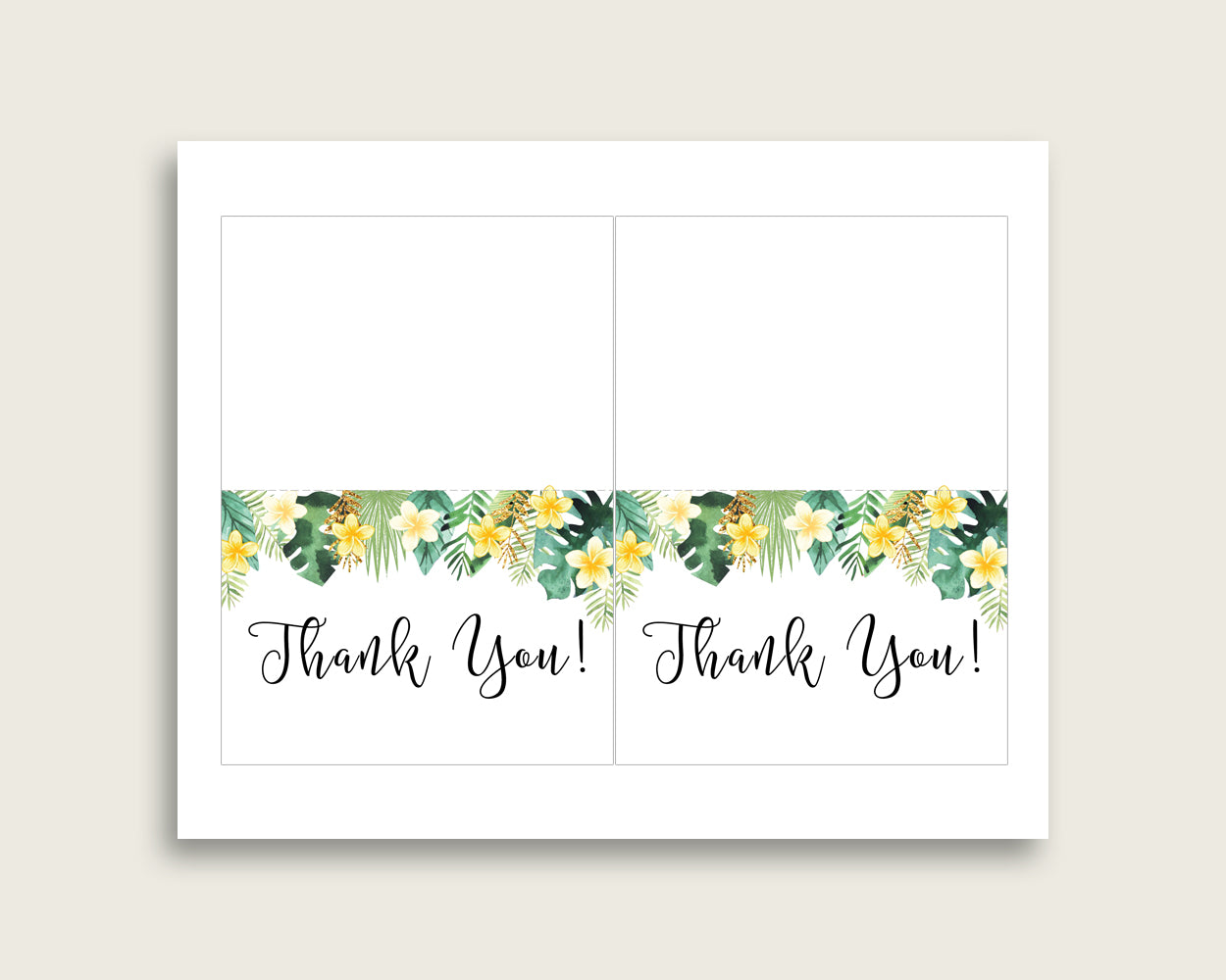 Green Yellow Thank You Cards Printable, Tropical Baby Shower Thank You Notes, Gender Neutral Shower Thank You Folded, Instant 4N0VK