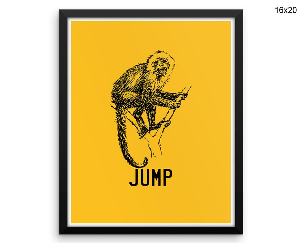 Jump Monkey Print, Beautiful Wall Art with Frame and Canvas options available Living Room Decor