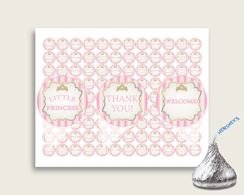 Royal Princess Hershey Kisses Circle Printable, Pink Gold Hershey Kisses Labels Round Digital, Girl Baby Shower, Instant Download, rp002
