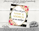 Black And Gold Flower Bouquet Black Stripes Bridal Shower Theme: Write Your Name And Address Sign - envelope card, party plan - QMK20 - Digital Product