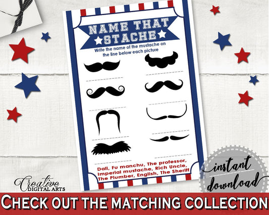 Name That Stache Baby Shower Name That Stache Baseball Baby Shower Name That Stache Baby Shower Baseball Name That Stache Blue Red - YKN4H - Digital Product