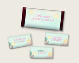 Under The Sea Hershey Candy Bar Wrapper Printable, Pink Green Chocolate Bar Wrappers, Girl Shower Candy Labels, Instant Download, uts01
