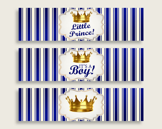 Blue Gold Water Bottle Labels Printable, Royal Prince Water Bottle Wraps, Royal Prince Baby Shower Boy Bottle Wrappers, Instant rp001