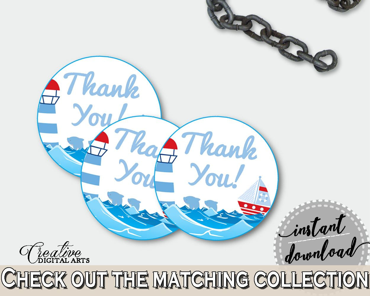 Round Tags Baby Shower Round Tags Nautical Baby Shower Round Tags Baby Shower Nautical Round Tags Blue Red prints, digital print - DHTQT - Digital Product