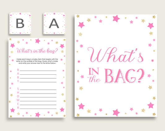 Twinkle Star Baby Shower What's In The Bag Game, Pink Gold Girl Bag Game Printable, Instant Download, Cute Stars Most Popular bsg01