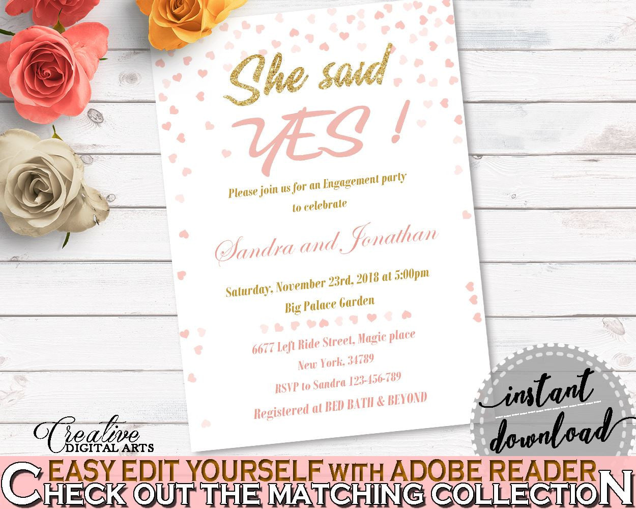 Invitation Template Bridal Shower Invitation Template Pink And Gold Bridal Shower Invitation Template Bridal Shower Pink And Gold XZCNH - Digital Product