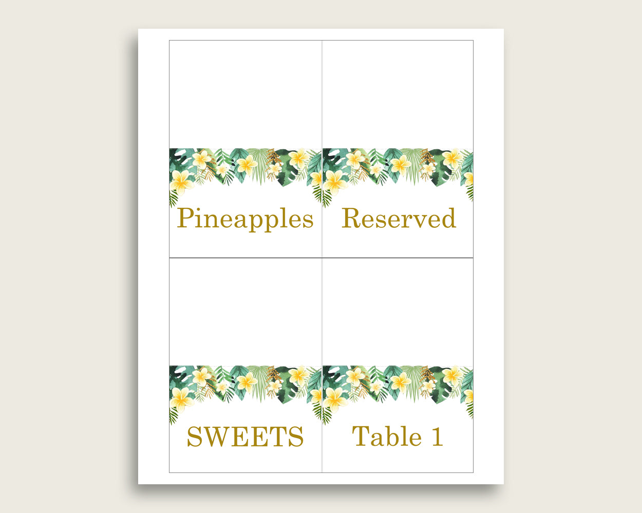 Tropical Folded Food Tent Cards Printable, Green Yellow Editable Pdf Buffet Labels, Gender Neutral Baby Shower Food Place Cards 4N0VK
