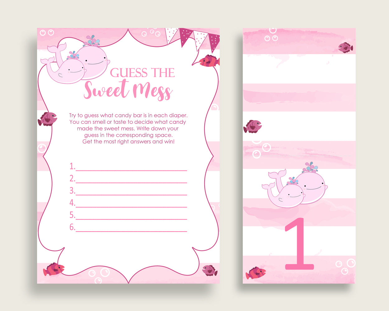 Pink Whale Guessing Game Baby Shower Girl, Pink White Guess The Sweet Mess Game Printable, Dirty Diaper Game, Instant Download, wbl02