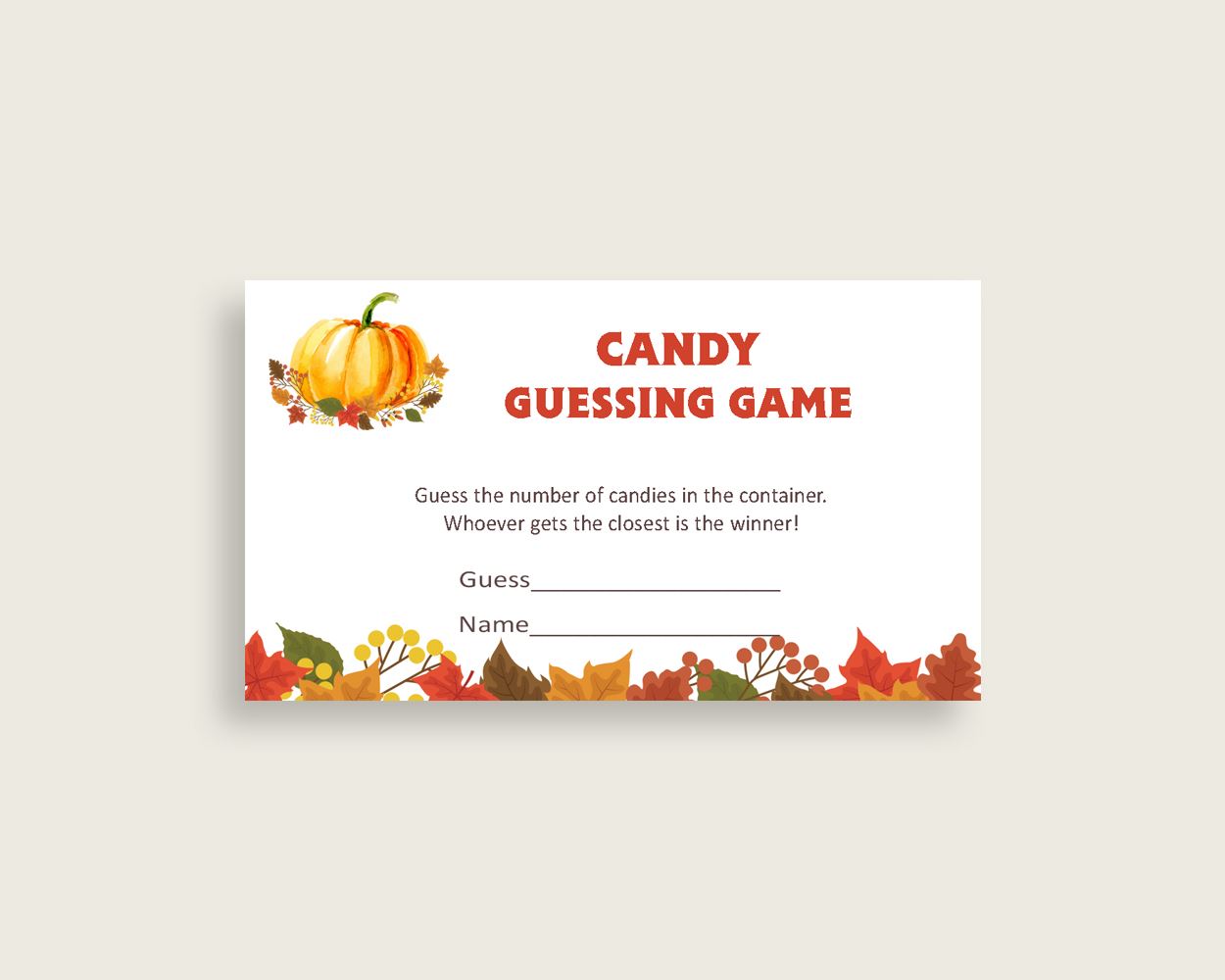 Candy Guessing Baby Shower Candy Guessing Fall Baby Shower Candy Guessing Baby Shower Pumpkin Candy Guessing Orange Brown prints party BPK3D - Digital Product