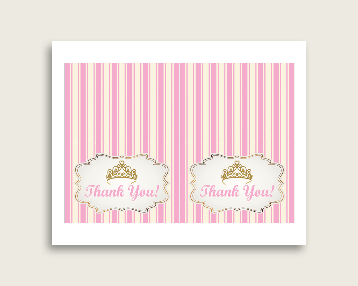 Pink Gold Thank You Cards Printable, Royal Princess Baby Shower Thank You Notes, Girl Shower Thank You Folded, Instant Download, rp002