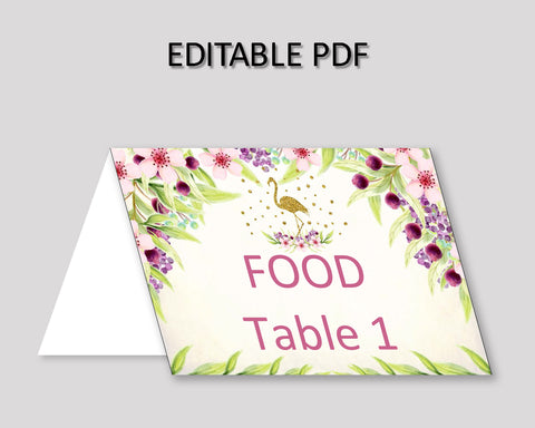 Flamingo Birthday Party Food Tent, Gold Green Event Tent Cards, Glitter Food Table Labels, Party Foldable Food Tent Girl, P3SIV