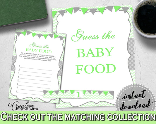 GUESS The BABY FOOD game for baby shower with chevron green color theme printable, digital, Jpg Pdf, instant download - cgr01