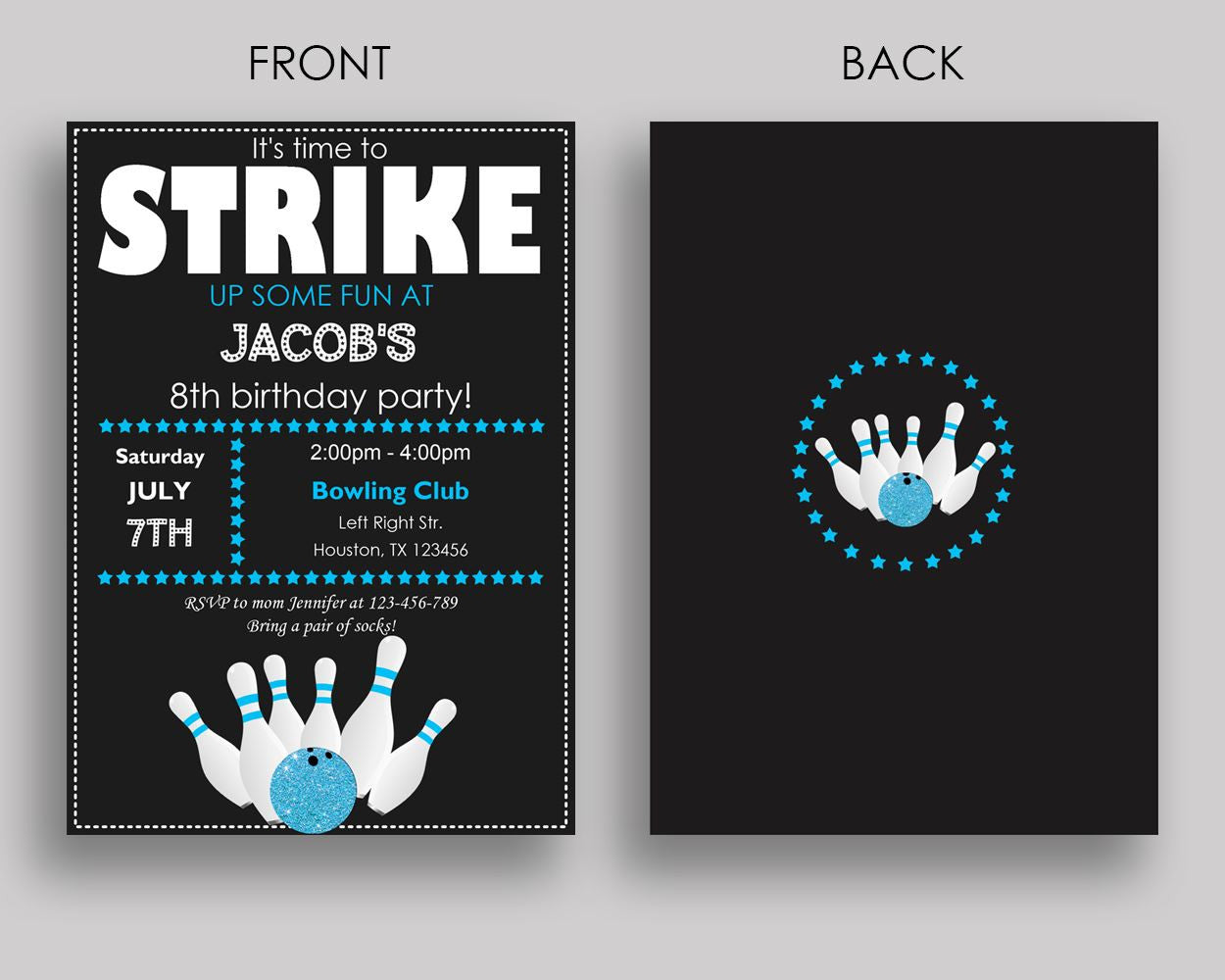 Bowling Birthday Invitation Bowling Birthday Party Invitation Bowling Birthday Party Bowling Invitation Boy backside, strike invite 5DVSP - Digital Product