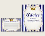 Royal Prince Advice For Mommy To Be Cards & Sign, Printable Baby Shower Blue Gold Advice For New Parents, Instant Download, Royal Blue rp001