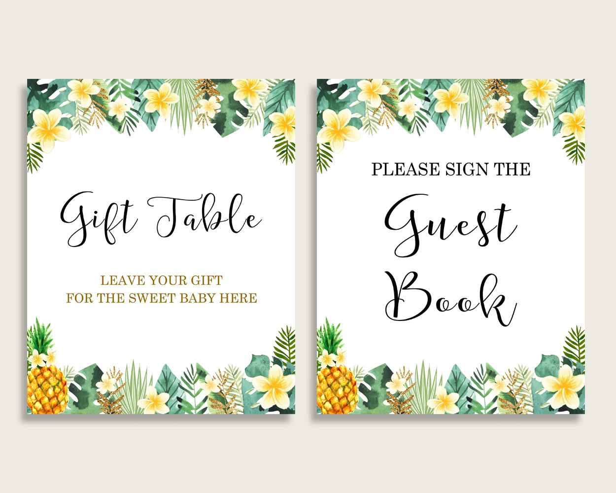 Tropical Baby Shower Gender Neutral Table Signs Printable, Green Yellow Party Table Decor, Favors, Food, Drink, Treat, Guest Book 4N0VK