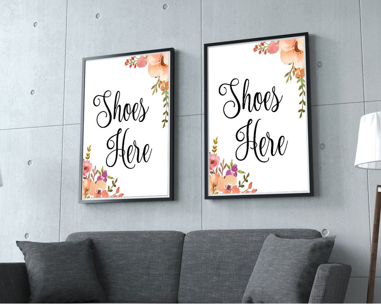 Wall Art Guests Digital Print Shoes Poster Art Guests Wall Art Print Shoes  Wall Decor Guests pink floral art shoes off guest wall art - Digital Download