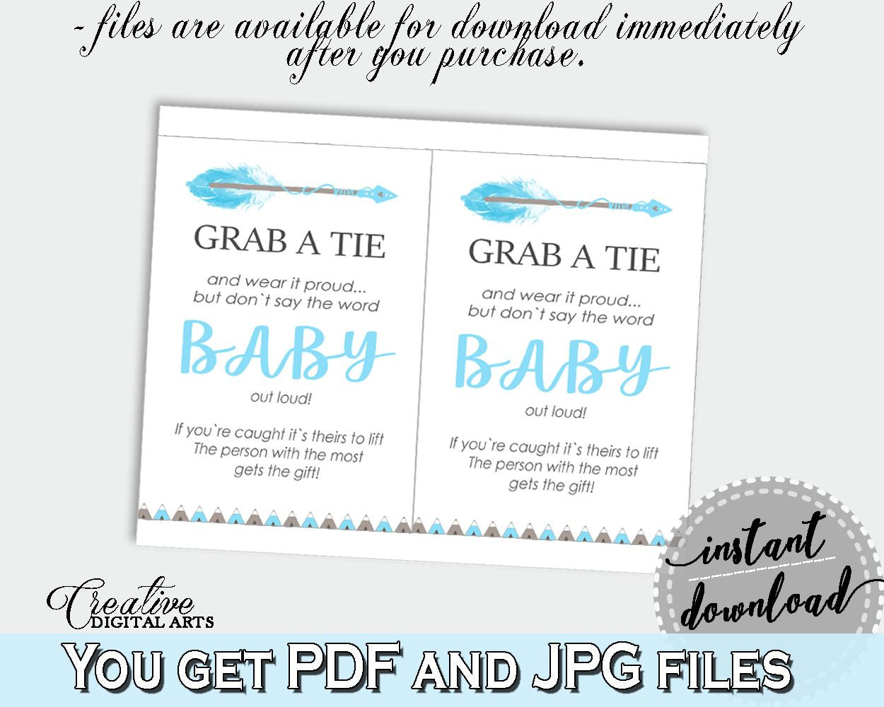 Grab A Tie Baby Shower Grab A Tie Aztec Baby Shower Grab A Tie Blue White Baby Shower Aztec Grab A Tie printable - QAQ18 - Digital Product