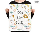 Kiss The Cook Print, Beautiful Wall Art with Frame and Canvas options available Kitchen Decor
