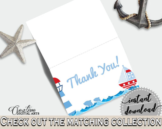 Thank You Card Baby Shower Thank You Card Nautical Baby Shower Thank You Card Baby Shower Nautical Thank You Card Blue Red printable - DHTQT - Digital Product