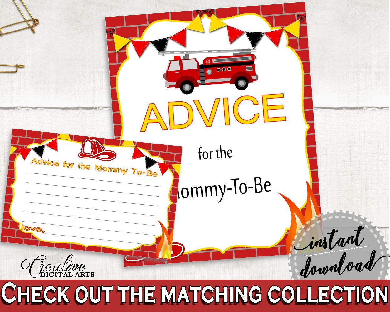 Advice Cards Baby Shower Advice Cards Fireman Baby Shower Advice Cards Red Yellow Baby Shower Fireman Advice Cards - LUWX6 - Digital Product