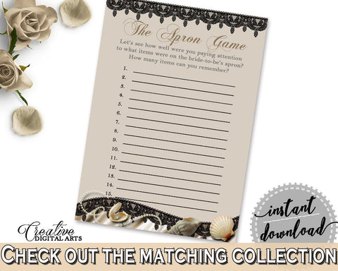 Brown And Beige Seashells And Pearls Bridal Shower Theme: The Apron Game - bride to be game, classy shower theme, party organization - 65924 - Digital Product