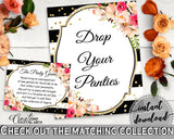 Flower Bouquet Black Stripes Bridal Shower Drop Your Panties in Black And Gold, hang your panties, gold details, printable files - QMK20 - Digital Product