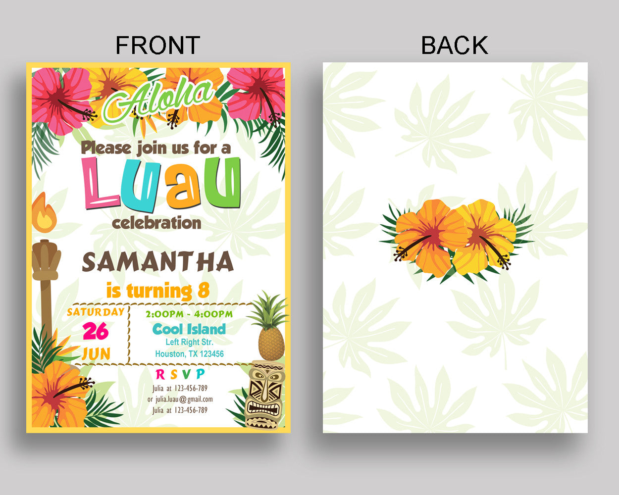 Luau Birthday Invitation Hawaii Birthday Party Invitation Luau Birthday Party Hawaii Invitation Boy Girl printable, summertime invite 1ZO9J - Digital Product