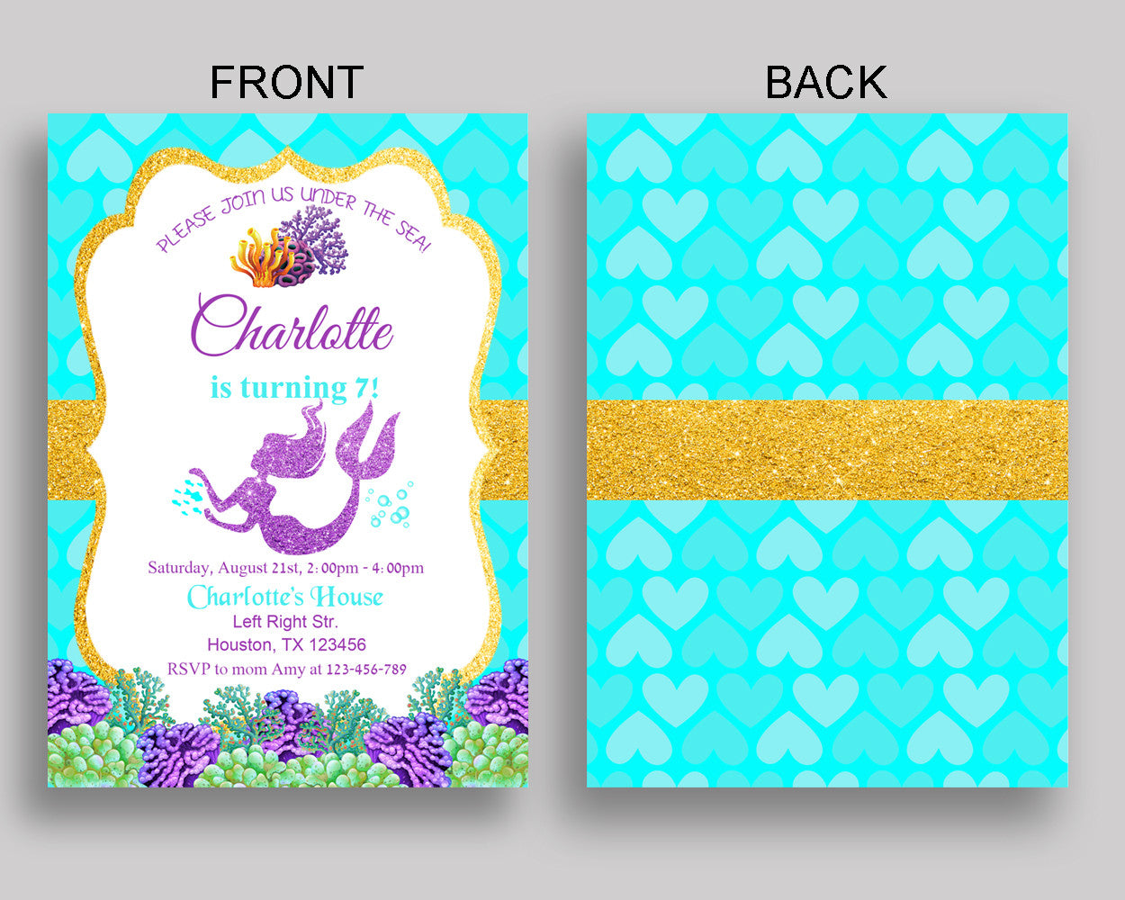 Mermaid Birthday Invitation Mermaid Birthday Party Invitation Mermaid Birthday Party Mermaid Invitation Girl under the sea, glitter PFHEP - Digital Product