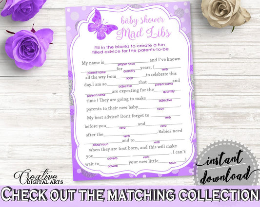 Mad Libs Baby Shower Mad Libs Butterfly Baby Shower Mad Libs Baby Shower Butterfly Mad Libs Purple Pink party plan, party planning 7AANK - Digital Product