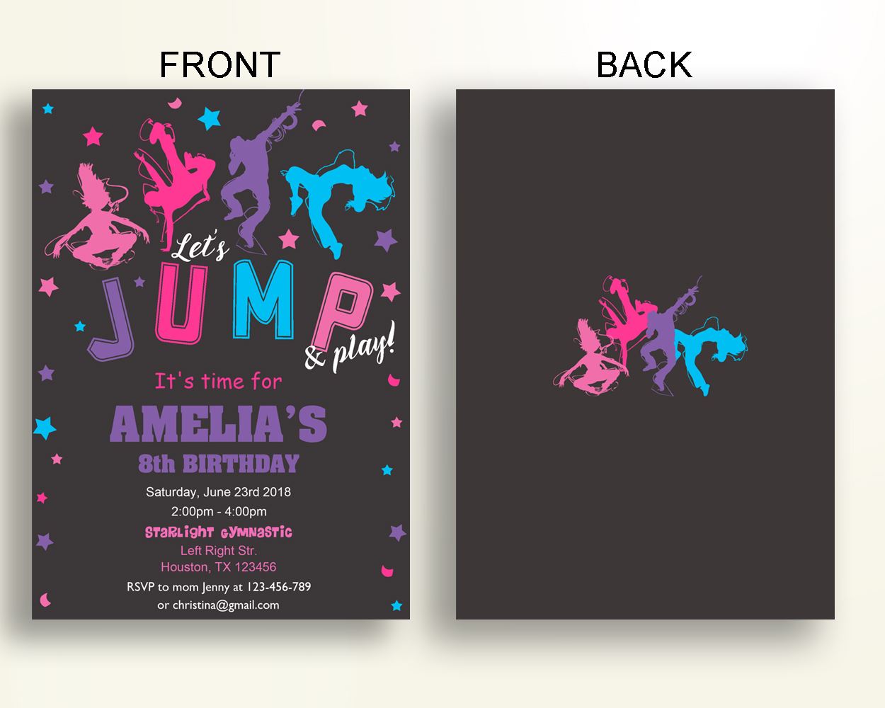 Gymnastics Birthday Invitation Gymnastics Birthday Party Invitation Gymnastics Birthday Party Gymnastics Invitation Girl jump and play QQJWY - Digital Product