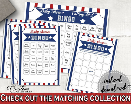 Bingo 60 Cards Baby Shower Bingo 60 Cards Baseball Baby Shower Bingo 60 Cards Baby Shower Baseball Bingo 60 Cards Blue Red prints - YKN4H - Digital Product