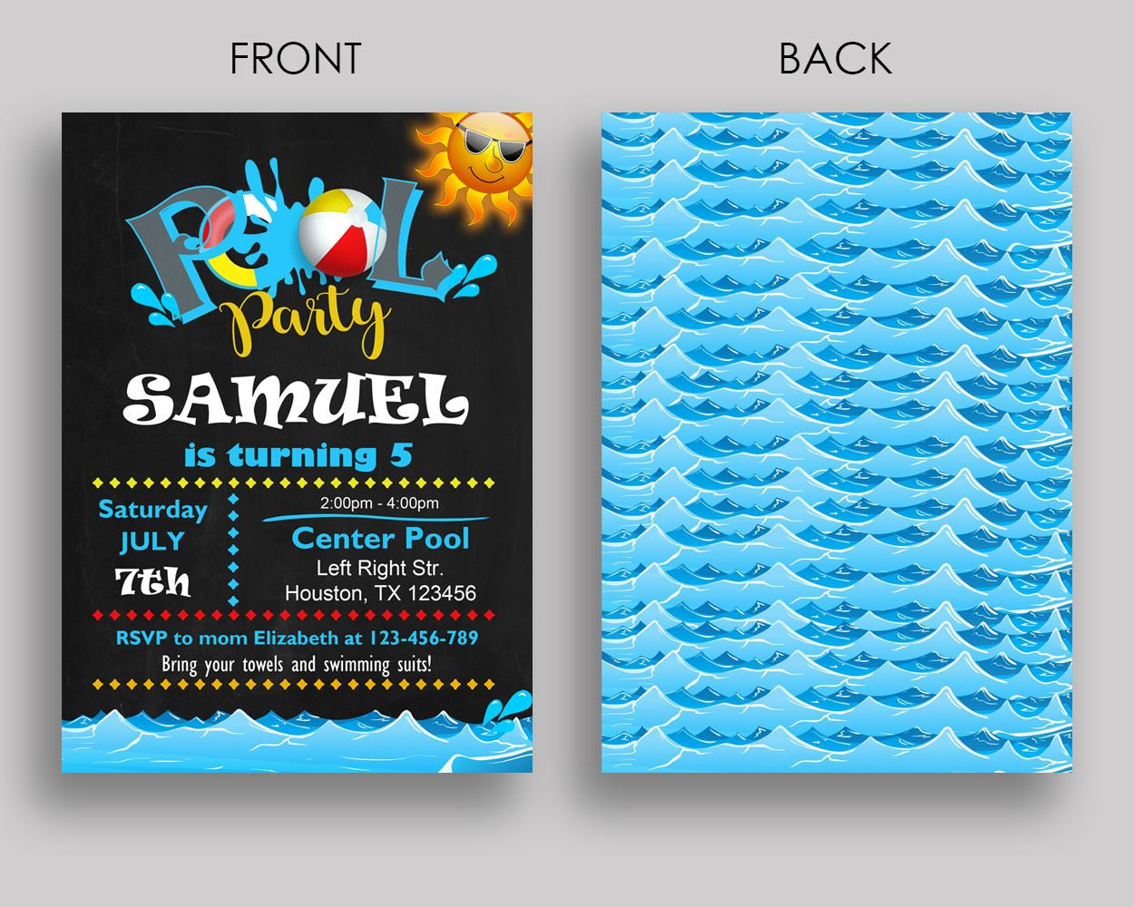 Pool Party Birthday Invite Pool Party Birthday Party Invite Pool Party Birthday Party Pool Party Invite Boy Girl summer, swimming QMAGB - Digital Product