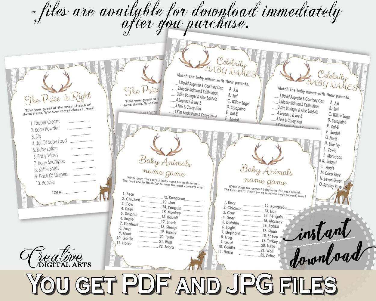 Games Baby Shower Games Deer Baby Shower Games Baby Shower Deer Games Gray Brown party organising, party organizing, party plan - Z20R3 - Digital Product