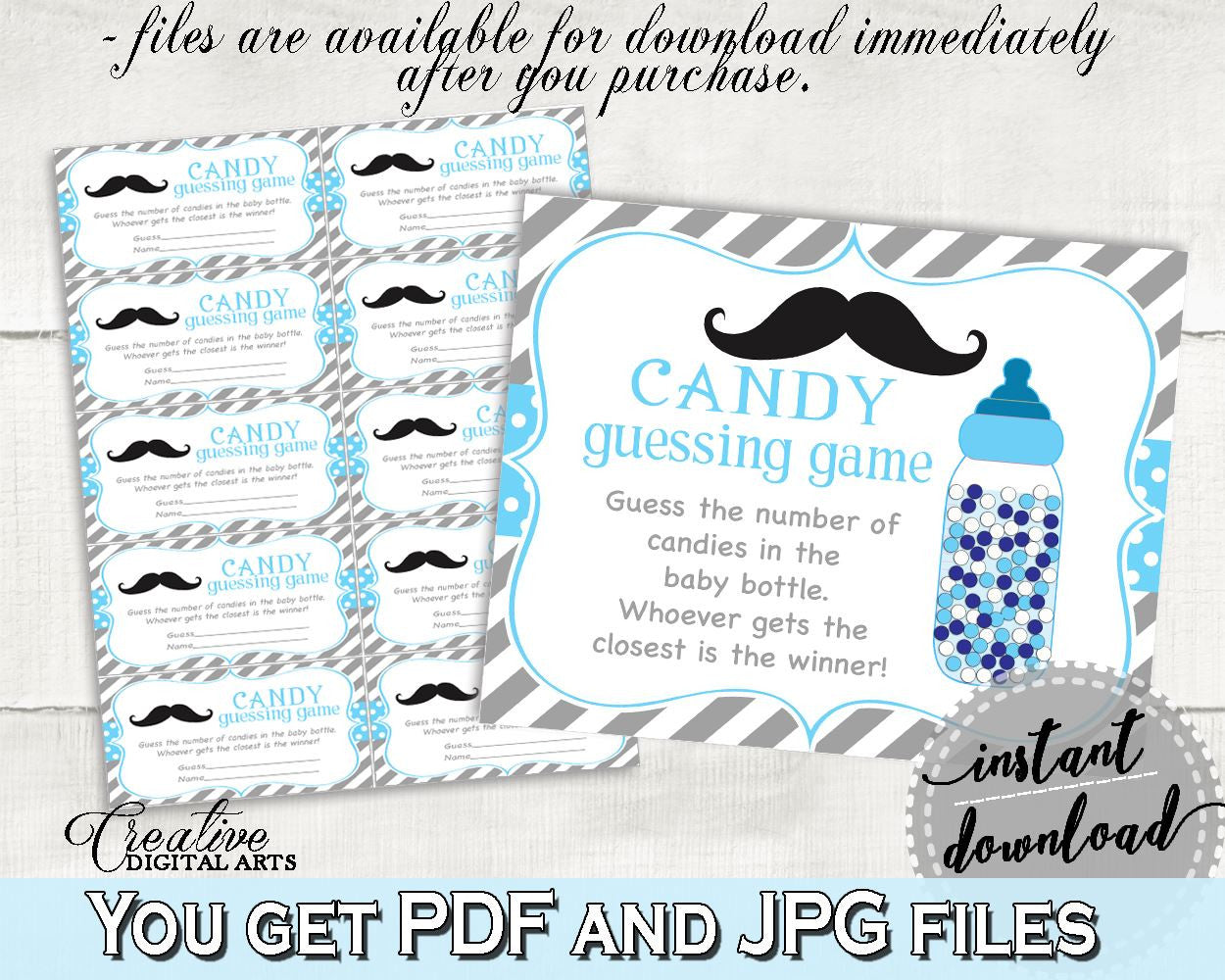 Candy Guessing Game, Baby Shower Candy Guessing Game, Mustache Baby Shower Candy Guessing Game, Baby Shower Mustache Candy Guessing 9P2QW - Digital Product