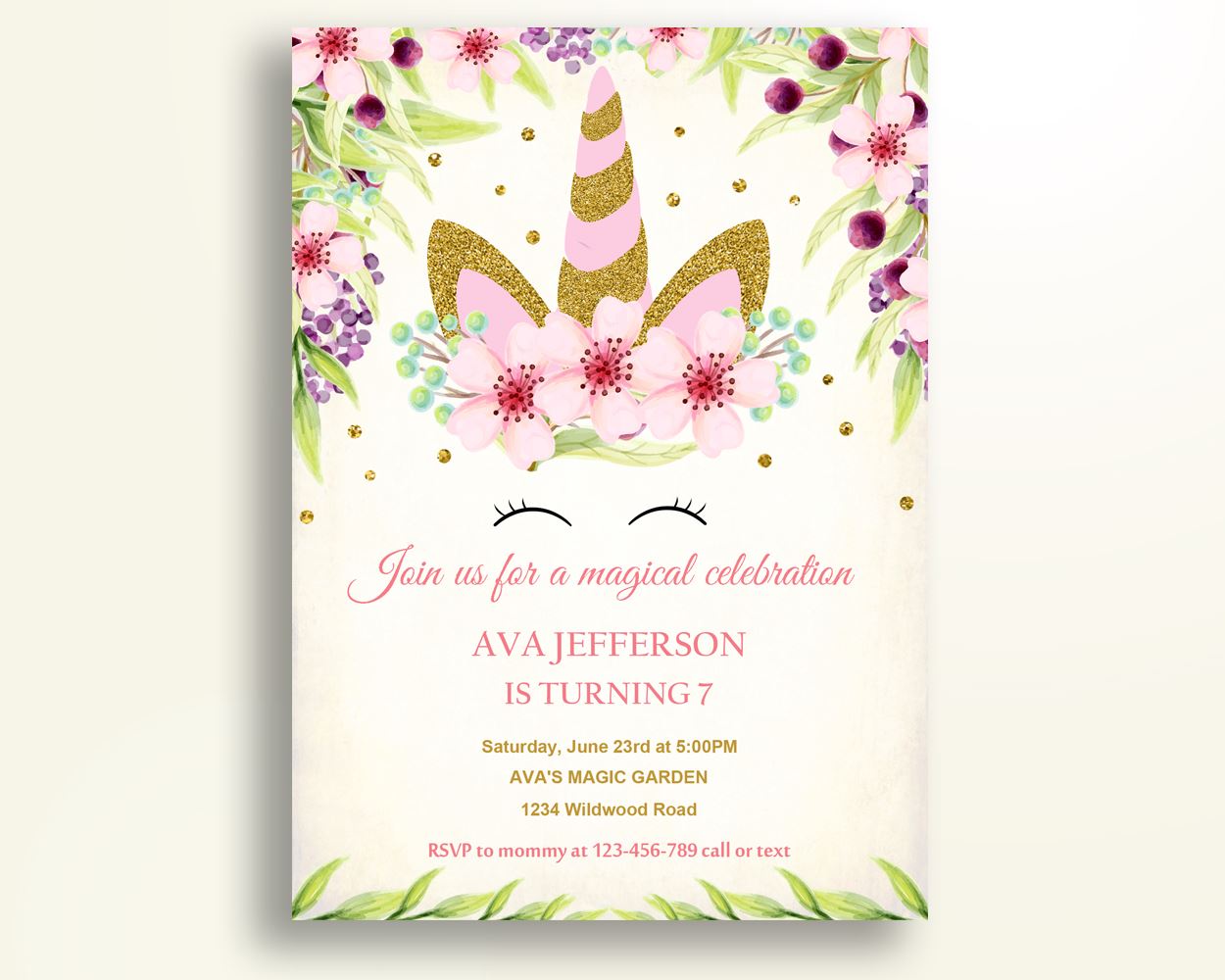 Unicorn Gold Birthday Invitation Unicorn Gold Birthday Party Invitation Unicorn Gold Birthday Party Unicorn Gold Invitation Girl 6K23L - Digital Product