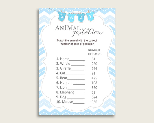 Chevron Animal Pregnancy Gestation Game, Blue White Baby Shower Boy Printable Activities, Instant Download, Popular Light Blue cbl01