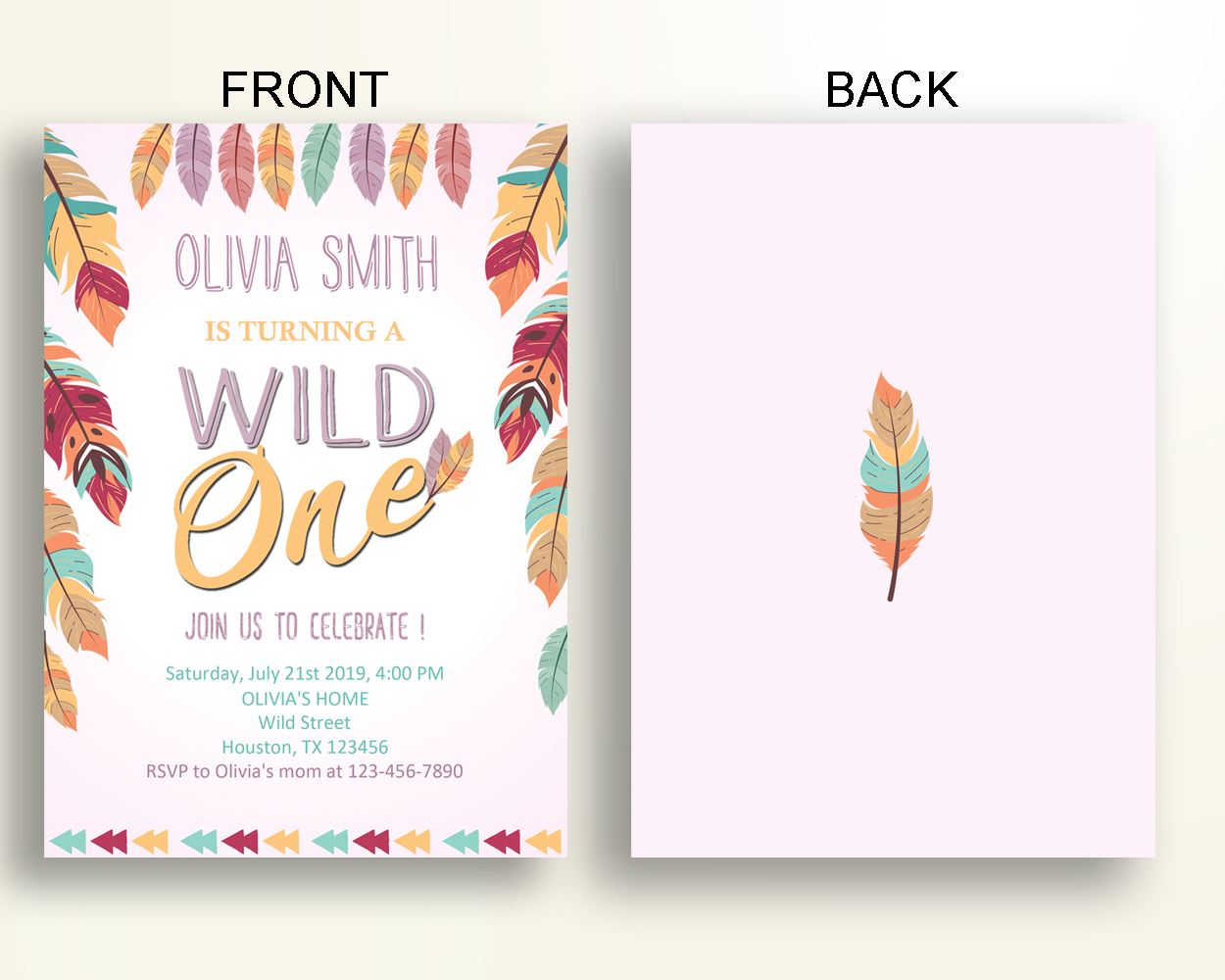 Wild One Birthday Invitation Feathers Birthday Party Invitation Wild One Birthday Party Feathers Invitation Girl invitation for girl HZNGI - Digital Product