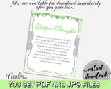 Baby shower DIAPER THOUGHTS game with chevron green theme printable, digital file Jpg Pdf, instant download - cgr01